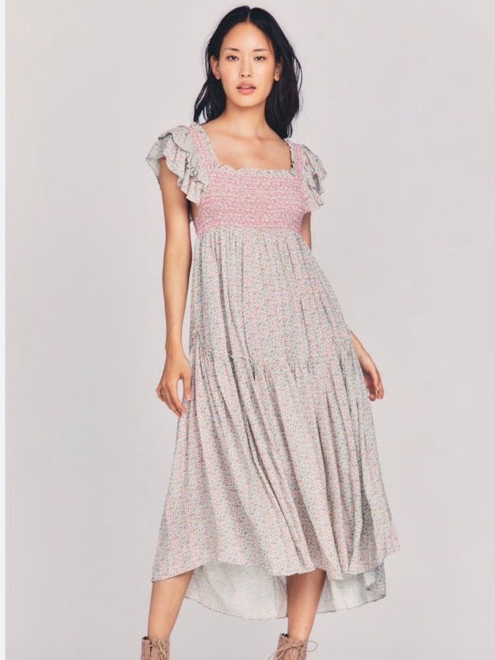 LoveShackFancy Burnley Maxi Dress Confetti Mix Ditsy Floral Pink Blue Green M